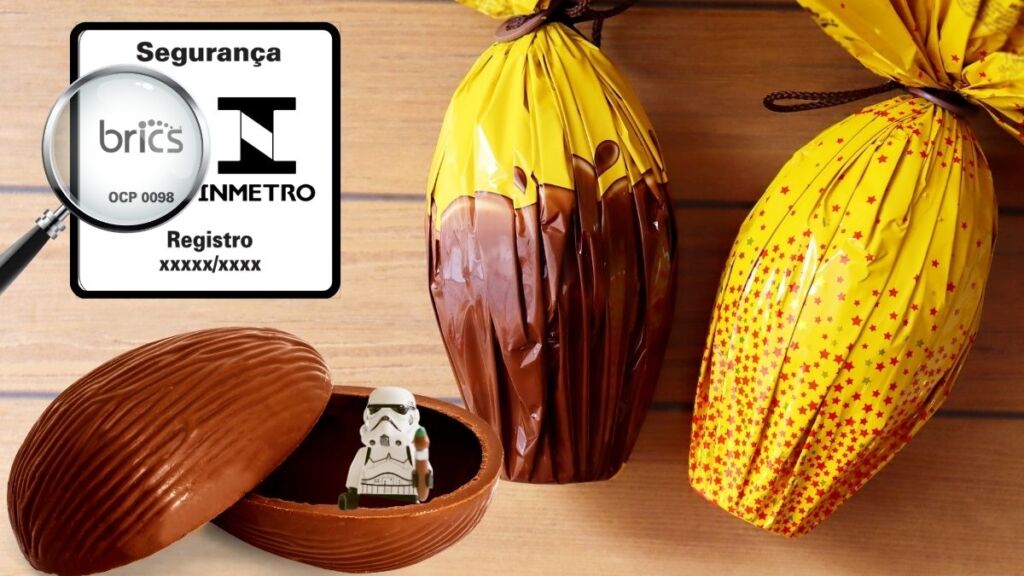 Brinquedos que venham como brindes em ovos de páscoa devem obrigatoriamente apresentar o Selo Inmetro.